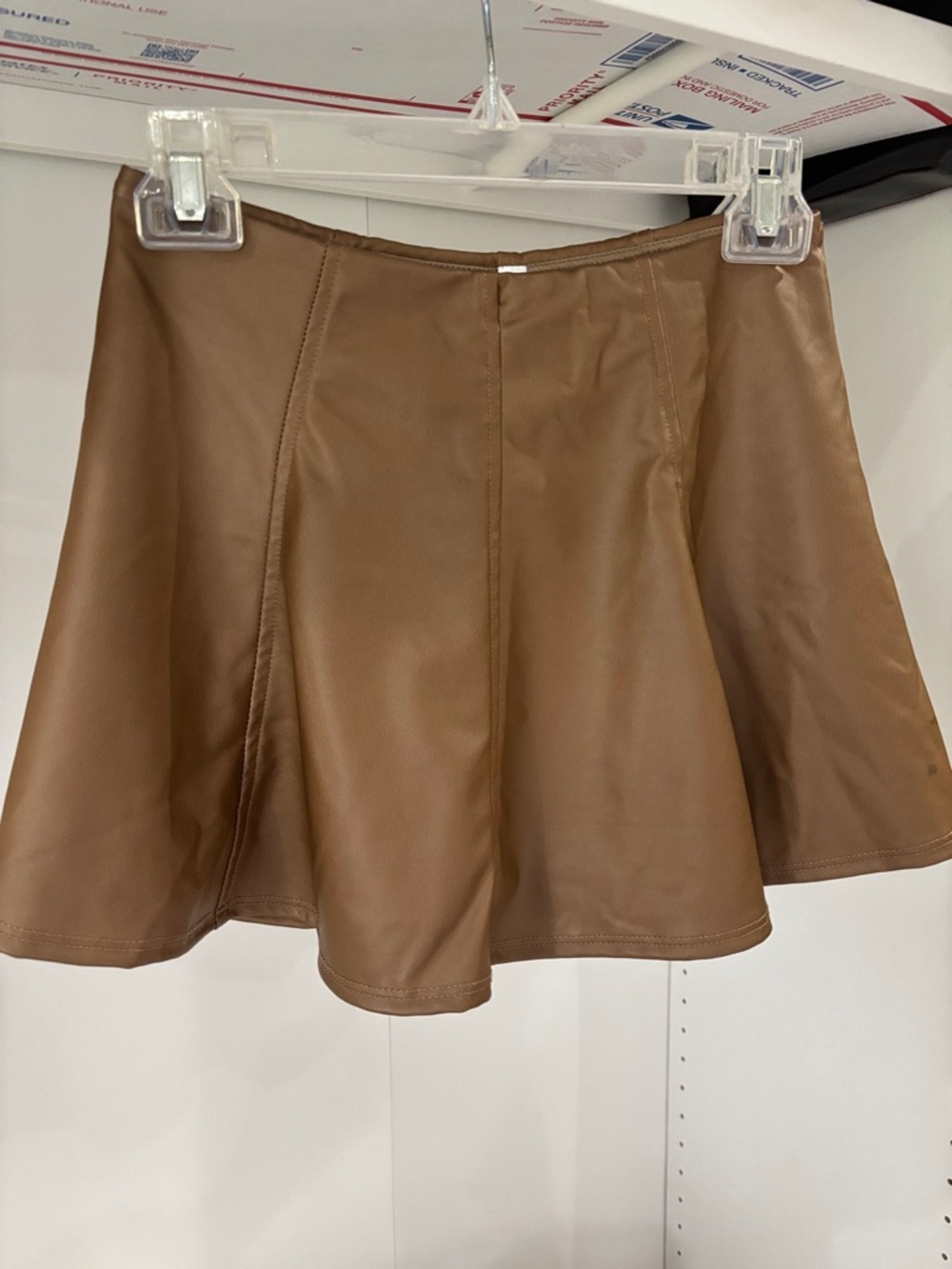 Faux Leather Tan Skater Mini Skirt